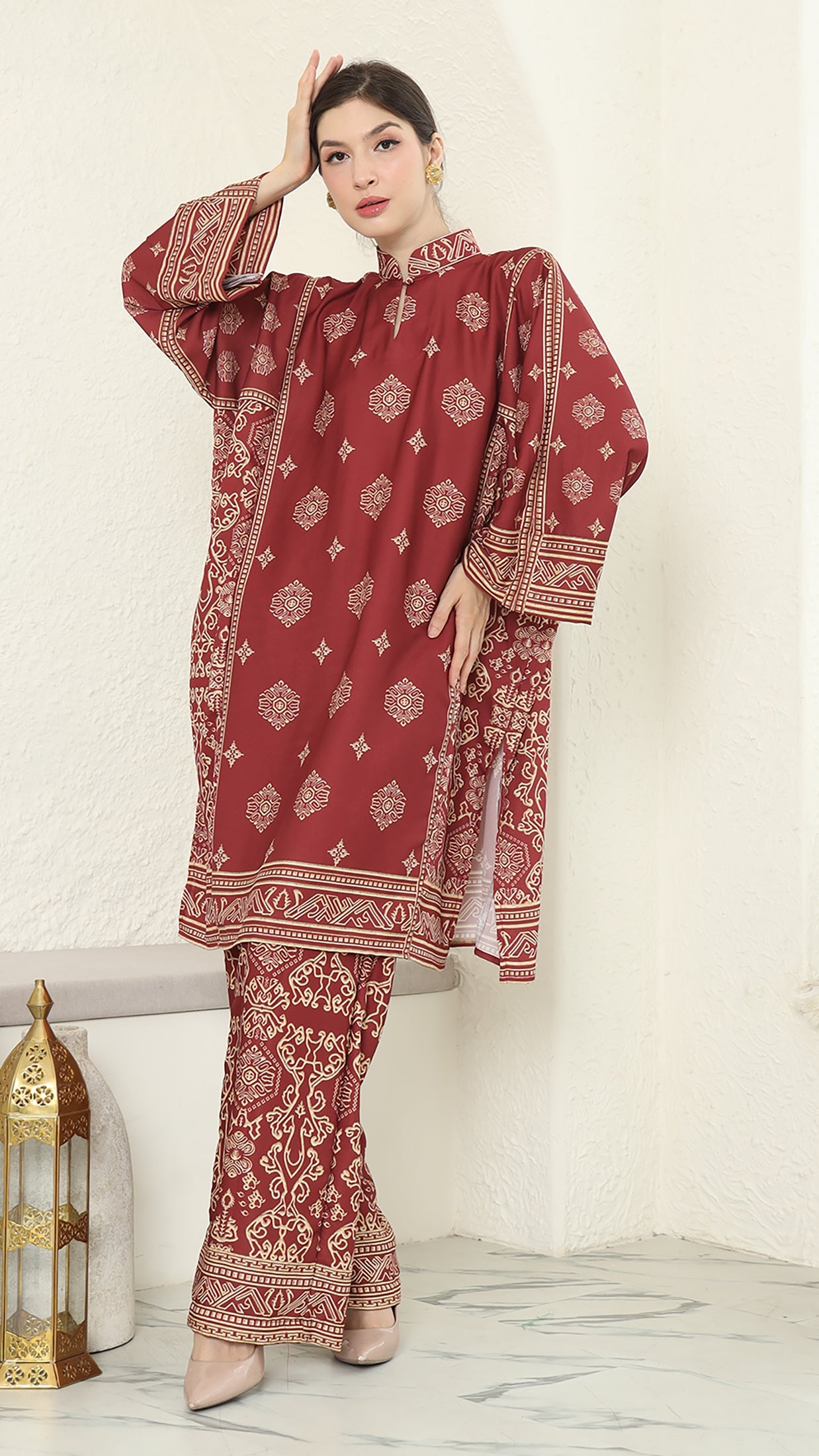 Red Gold Tunic Bali Pants Set