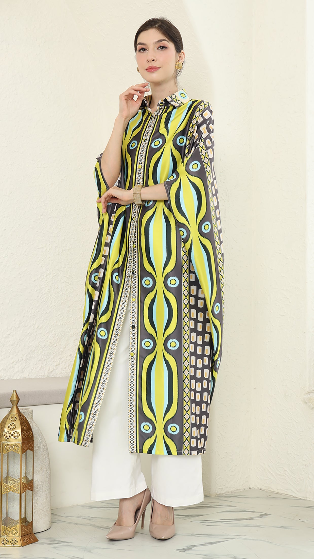Olive Ikat Button Kaftan