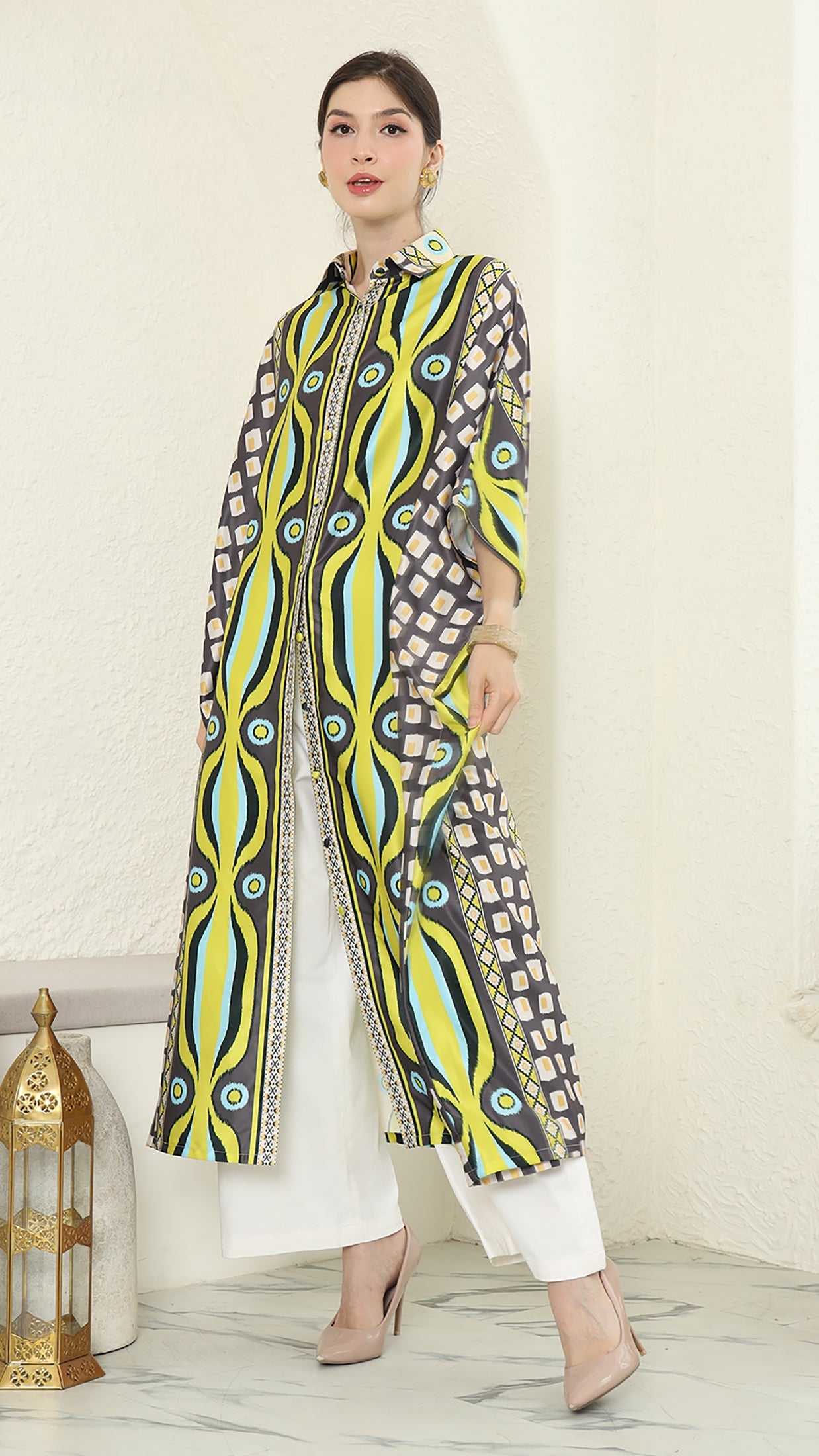 Olive Ikat Button Kaftan