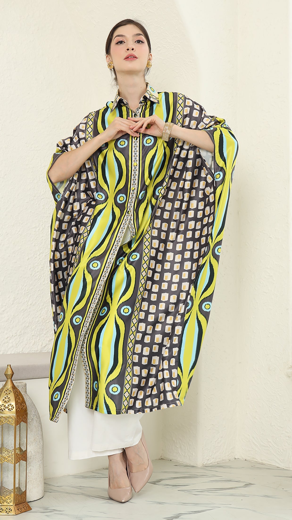 Olive Ikat Button Kaftan