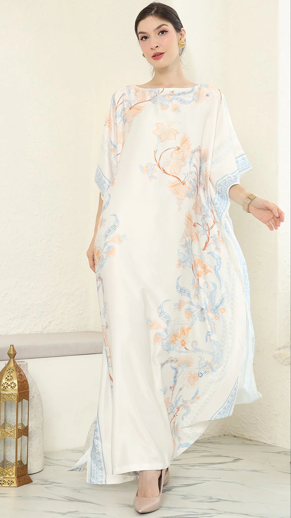 BLUE FLOWER SHORT SLEEVE KAFTAN