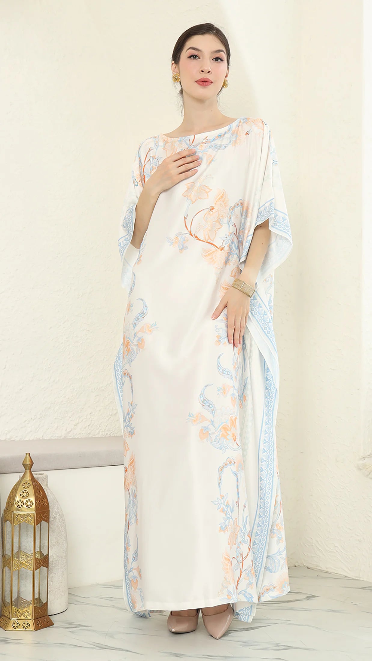 BLUE FLOWER SHORT SLEEVE KAFTAN