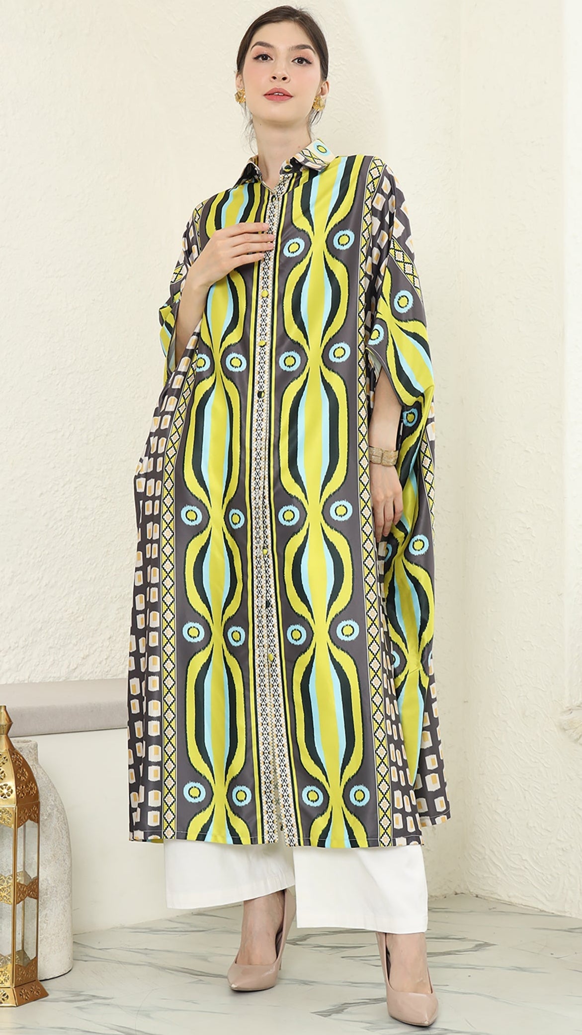 Olive Ikat Button Kaftan