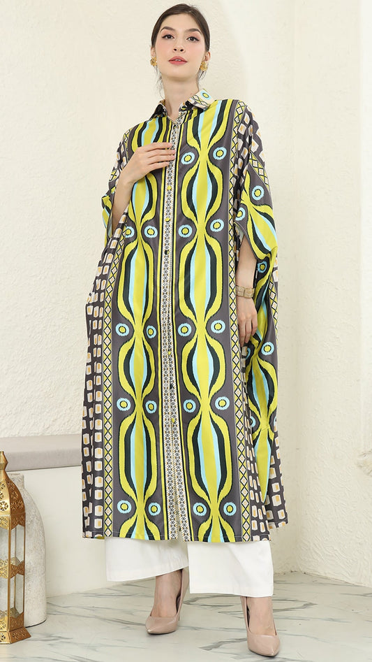 Olive Ikat Button Kaftan