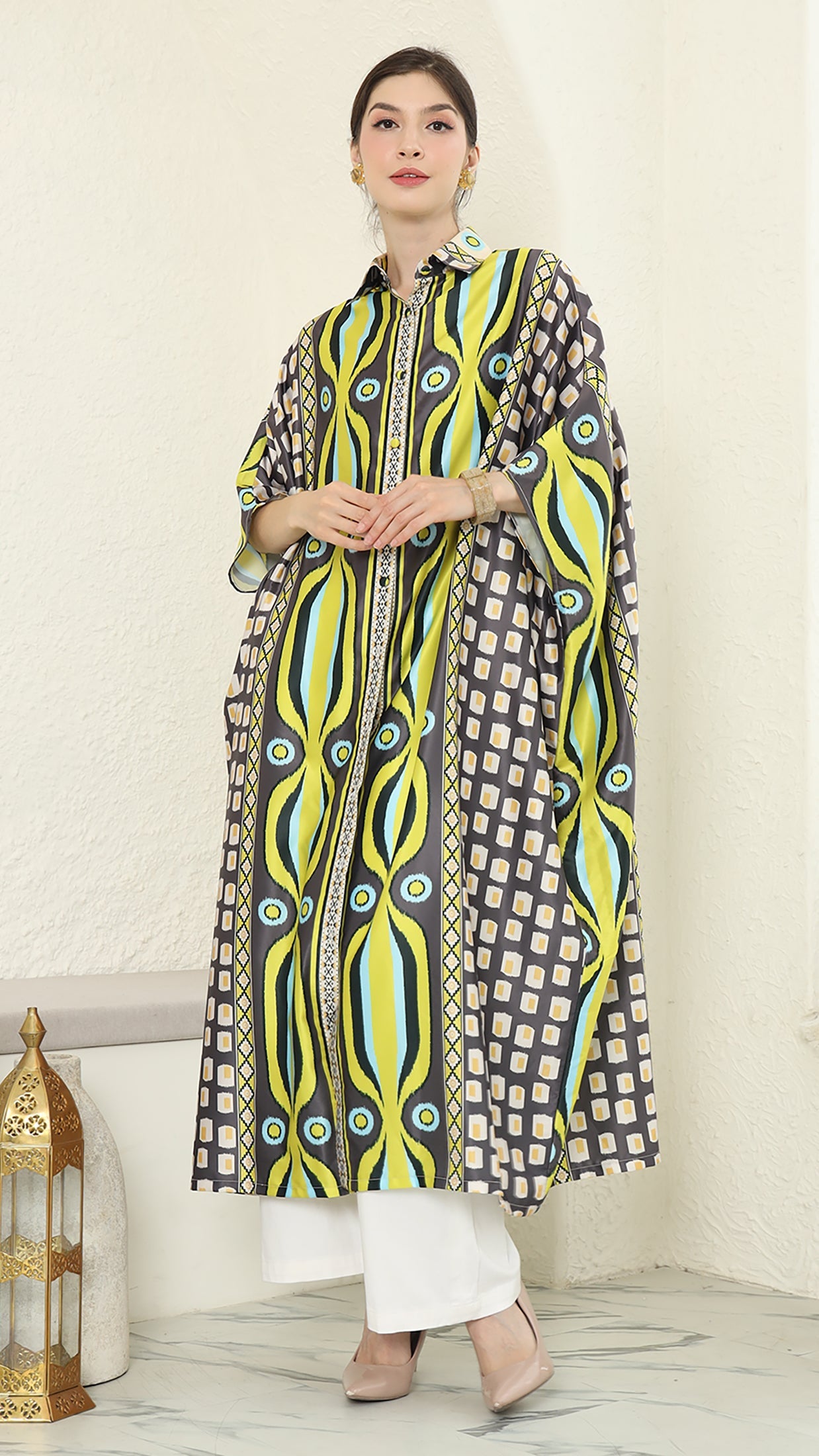 Olive Ikat Button Kaftan