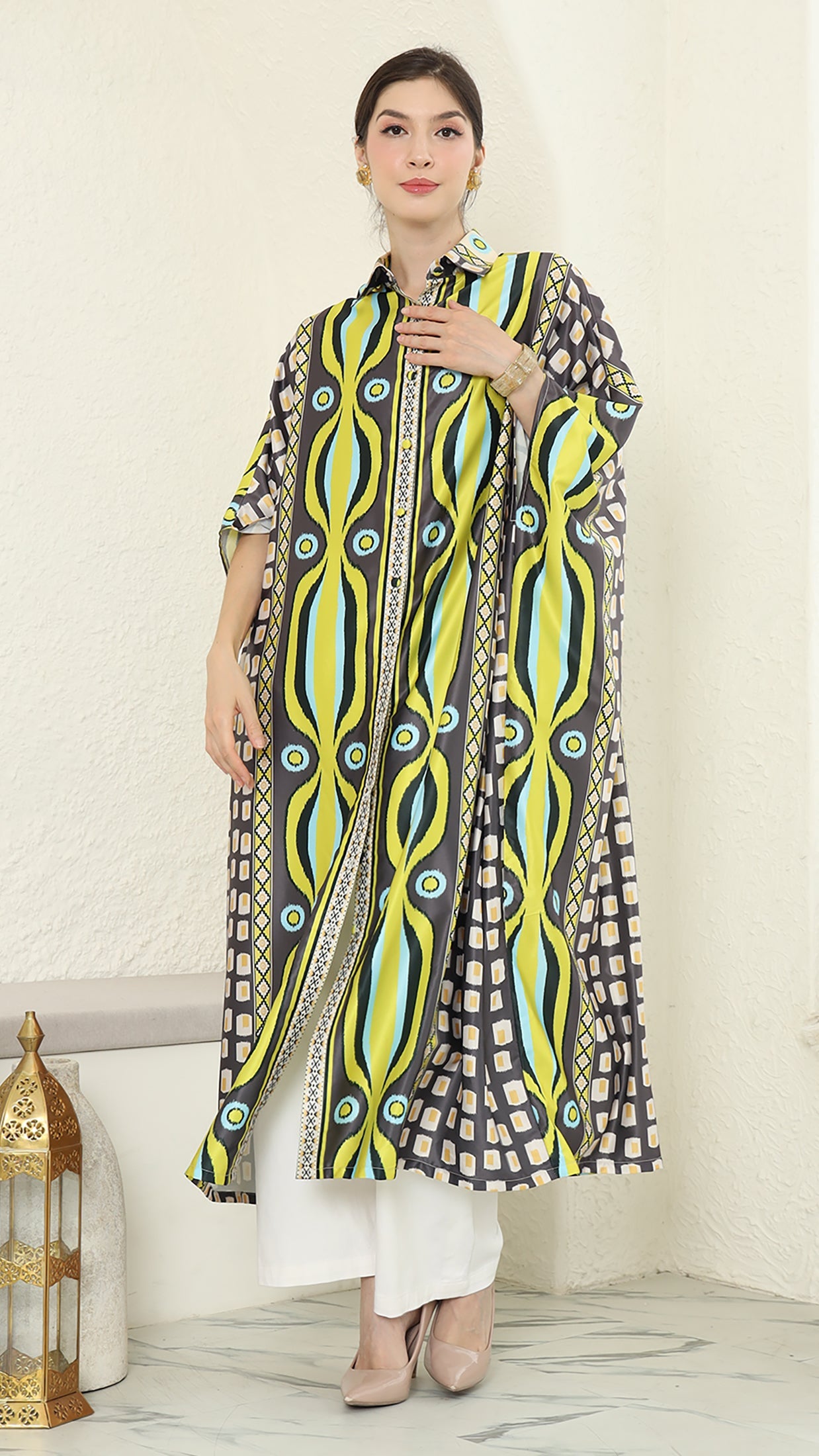 Olive Ikat Button Kaftan