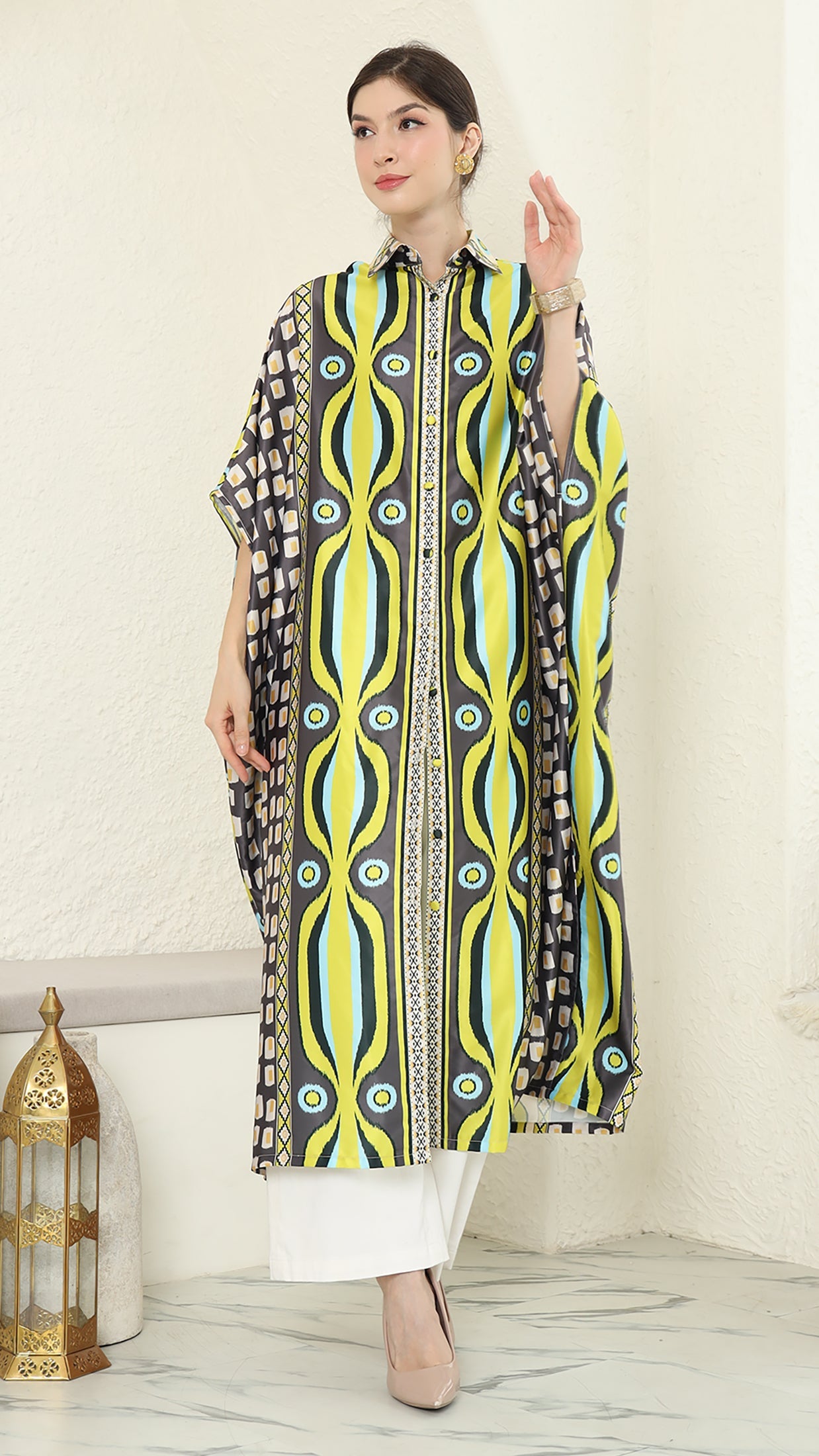 Olive Ikat Button Kaftan