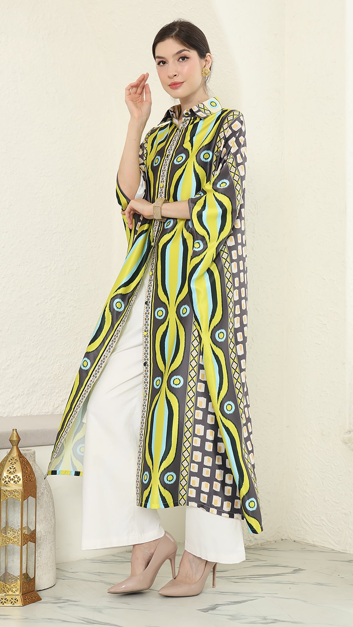 Olive Ikat Button Kaftan