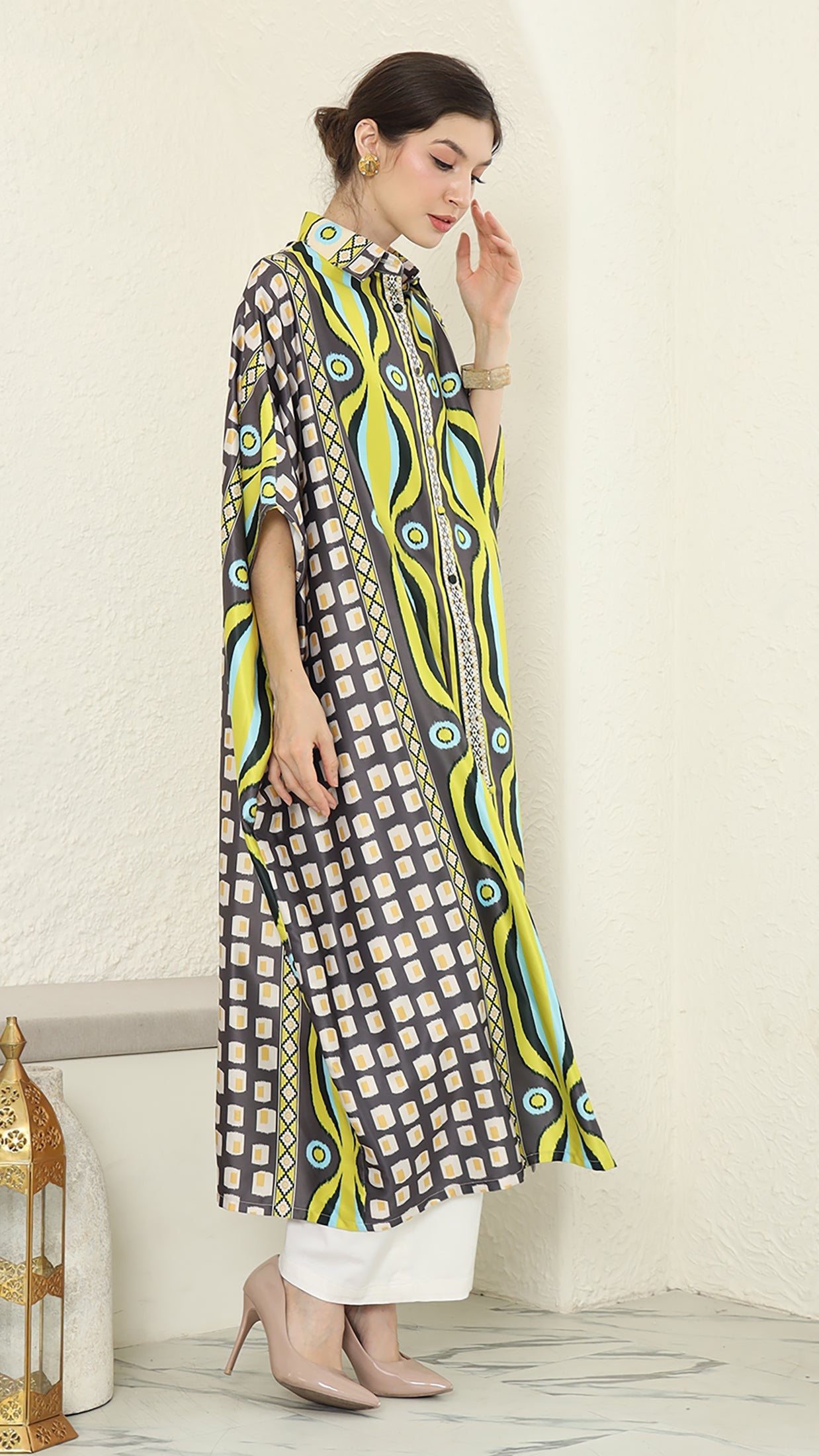 Olive Ikat Button Kaftan