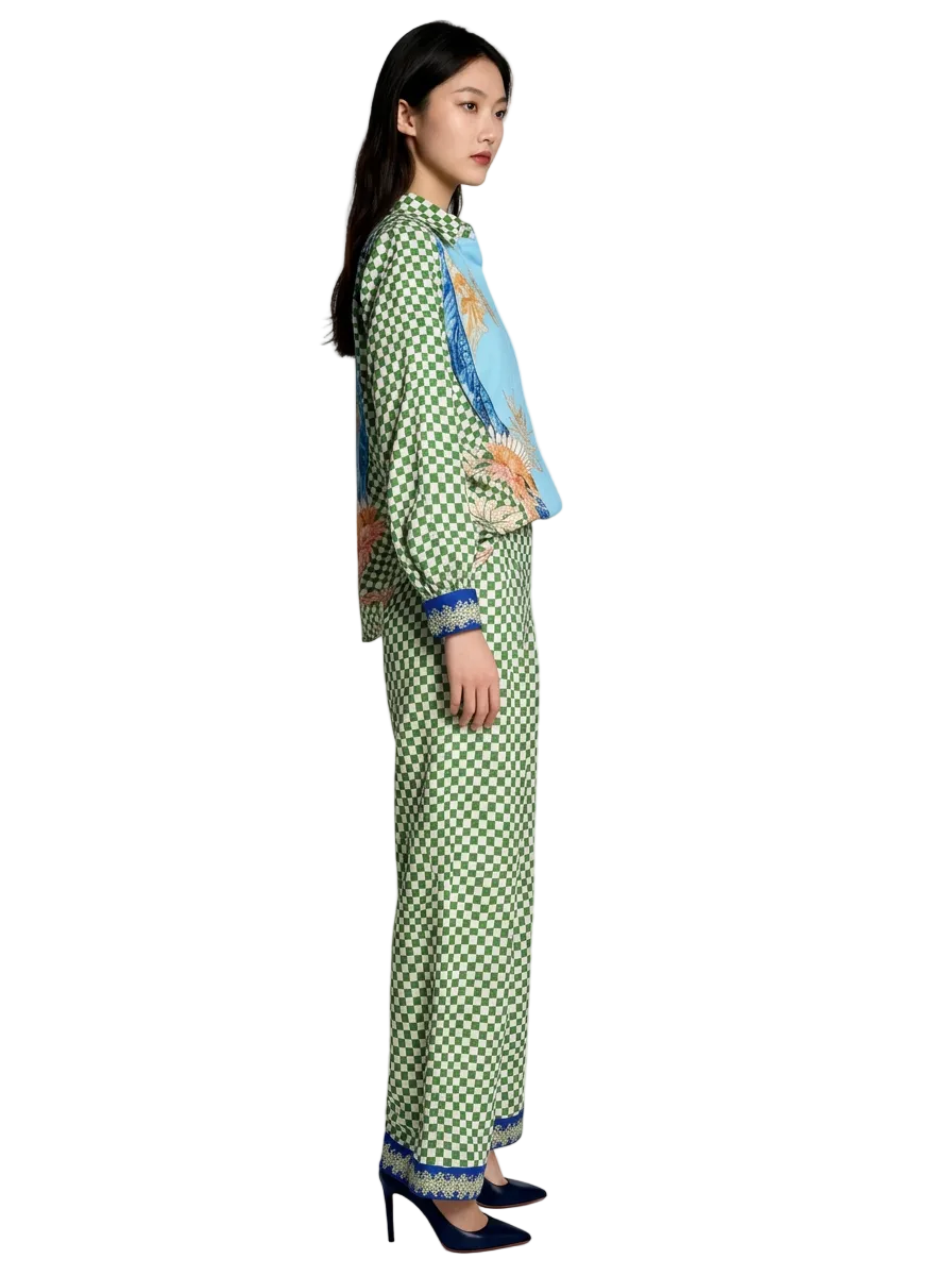 Green Checkered Shirt and Pants Set