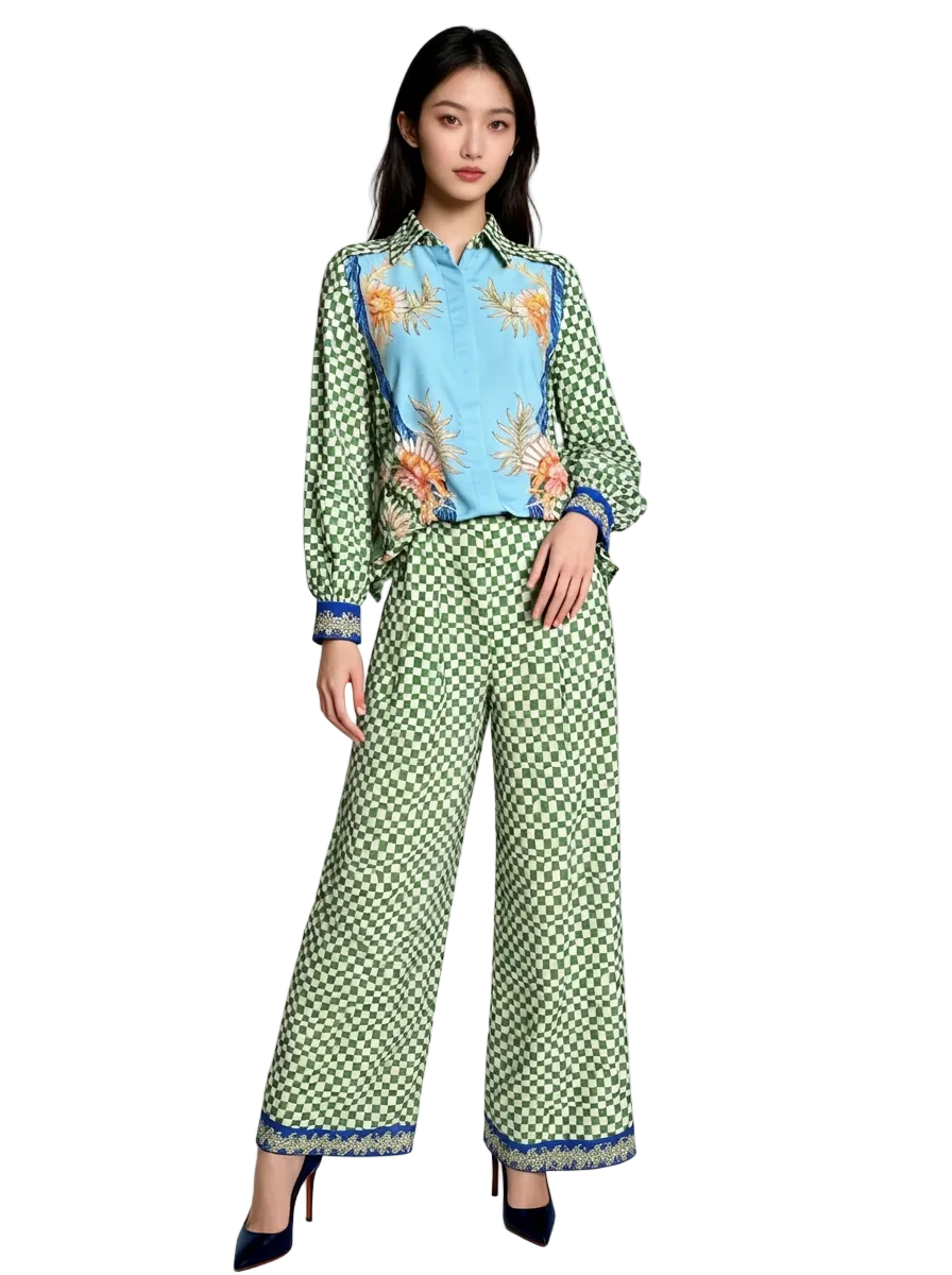 Green Checkered Shirt and Pants Set