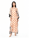 Coral Ikat Fringe Short Kaftan