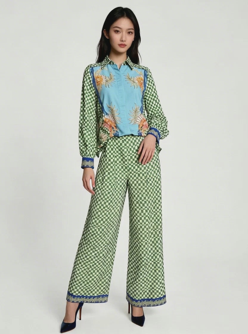 Green Checkered Shirt and Pants Set